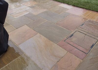 Sandstone Patio , Pathway, Turf, Pergola, Chalgrove